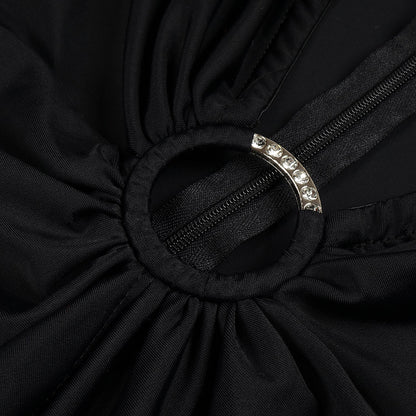 BLACK V NECK SPLIT THIGH MAXI DRESS