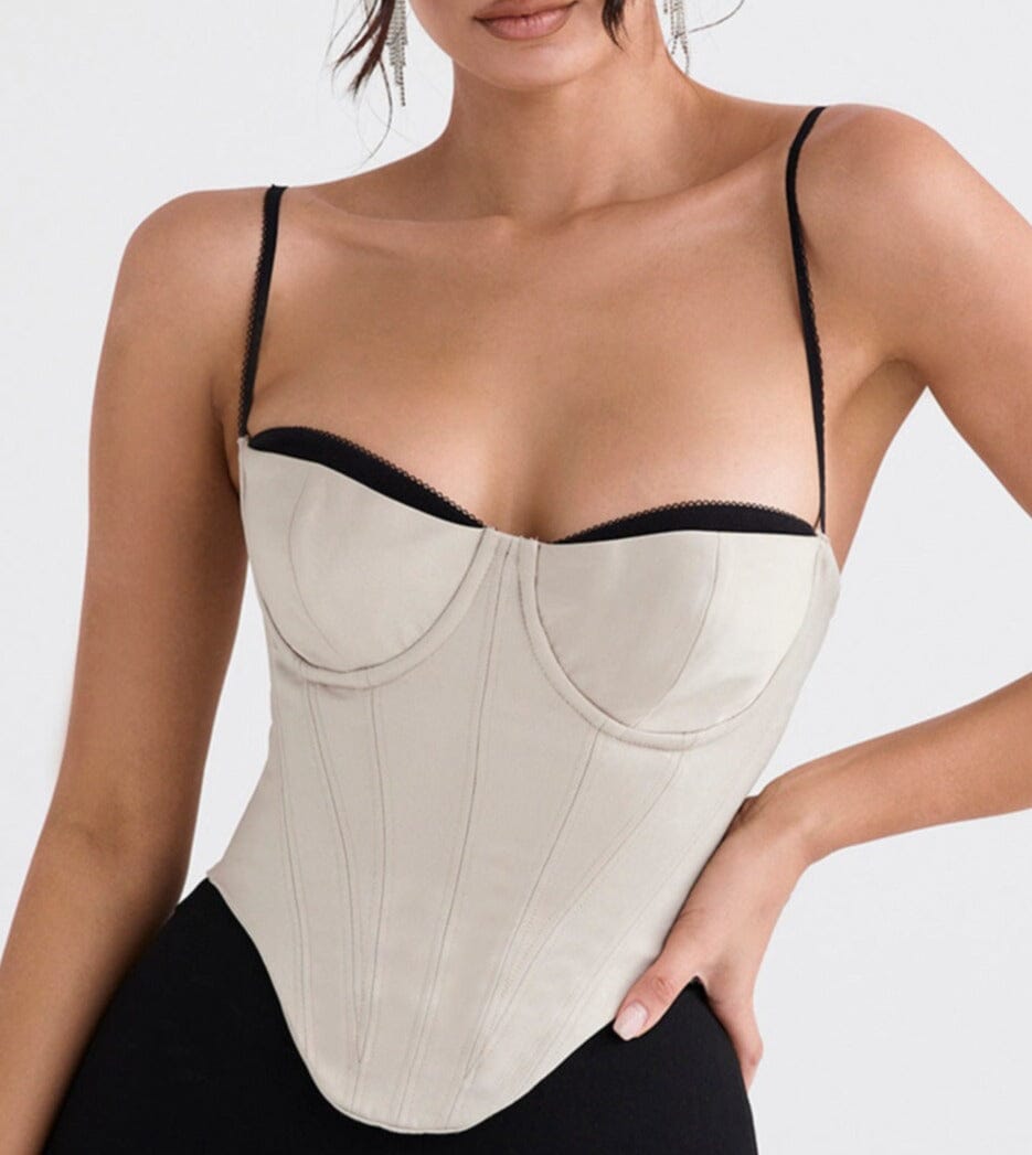 BEIGE SATIN UNDERWIRED CORSET styleofcb 