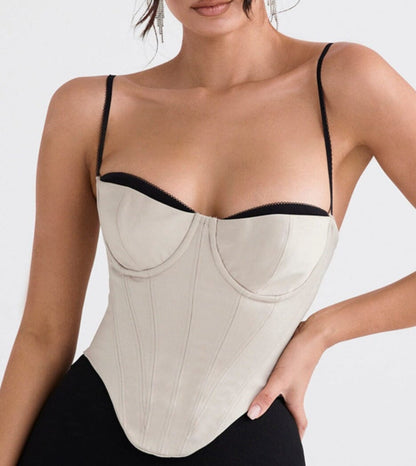 BEIGE SATIN UNDERWIRED CORSET styleofcb 