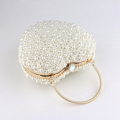 Pearl Beaded Heart Shaped Clutch Bag - Beige